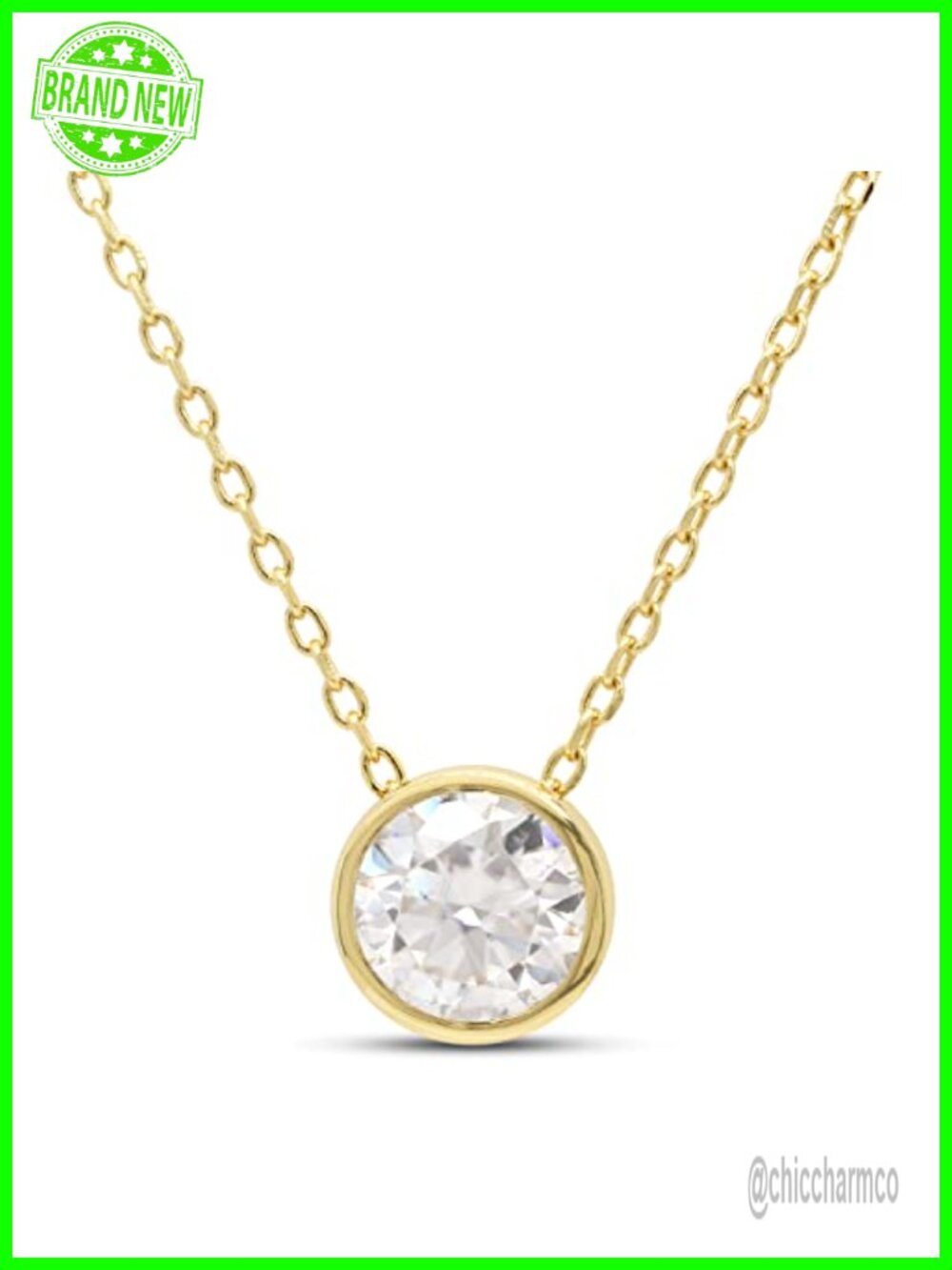 1.00 CT Moissanite Bezel Set Solitaire Pendant Necklace 14K Yellow Gold Plated